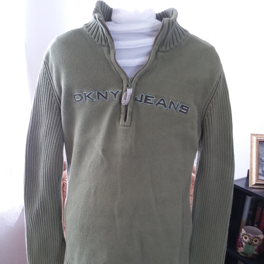 Ladies Donna Karan DKNY Green Half Zip Sweater XL